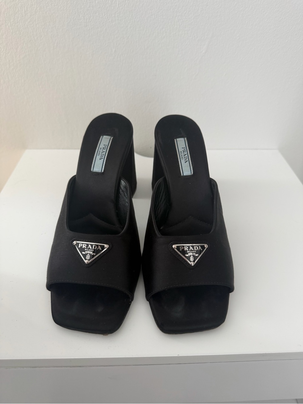 Prada Satin Logo Mules
